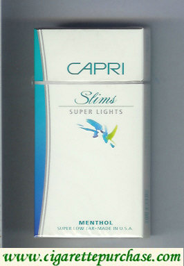 Capri Slims Super Lights Menthol 100s cigarettes hard box